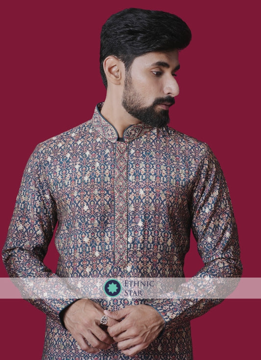 Multi Printed Readymade Kurta Pajama In Silk