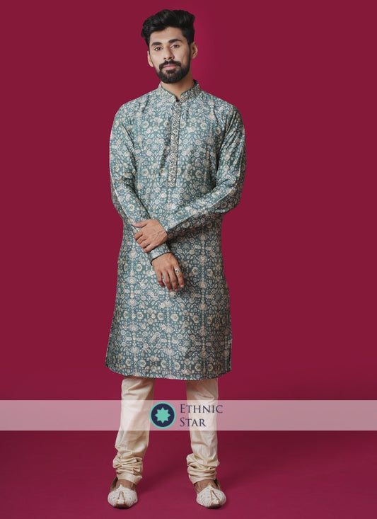 Readymade Green Printed Cotton Kurta Pajama