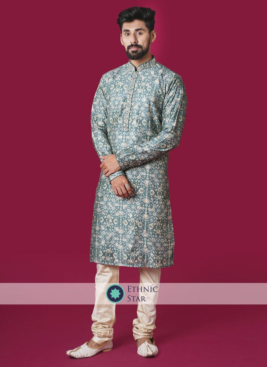 Readymade Green Printed Cotton Kurta Pajama