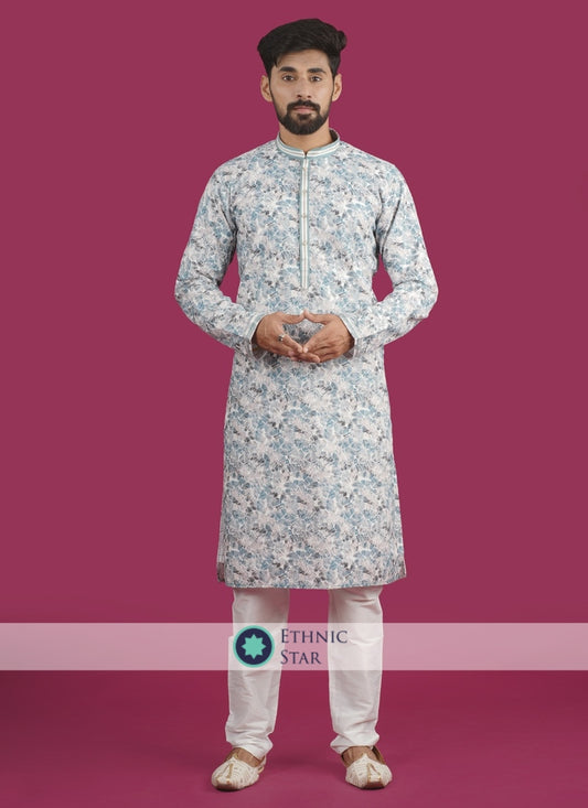 Blue Fancy Printed Readymade Kurta Pajama