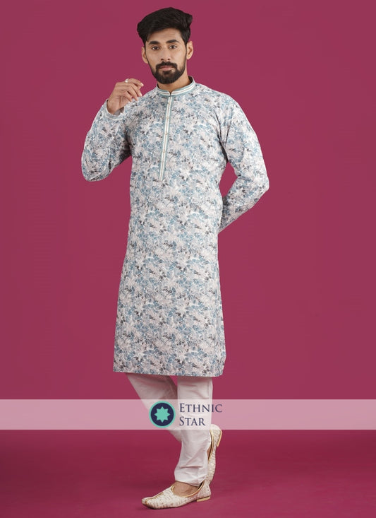 Blue Fancy Printed Readymade Kurta Pajama