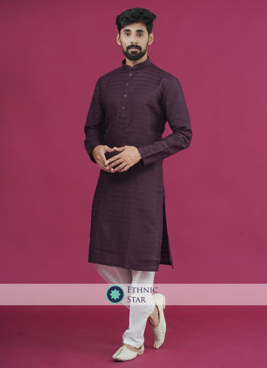 Purple Fetive Wear Cotton Silk Kurta Pajama