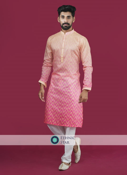 Designer Cotton Silk Shaded Orange Color Kurta Pajama