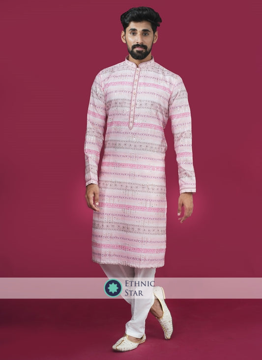 Pink Festive Wear Kurta Pajama For Men