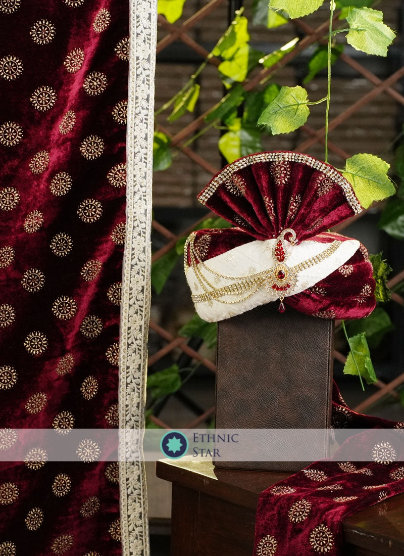 Royal Dark Maroon Safa Dupatta Set