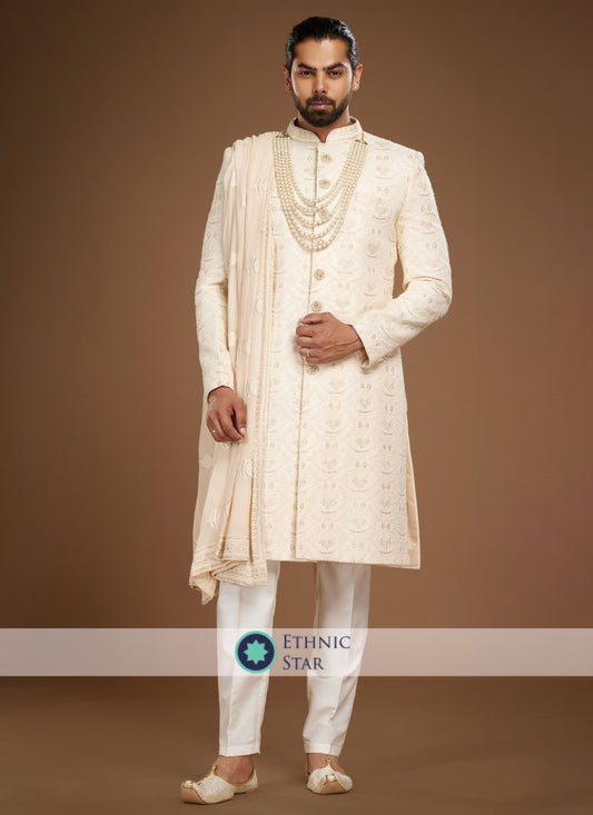 Designer Cream Groom Sherwani For Wedding