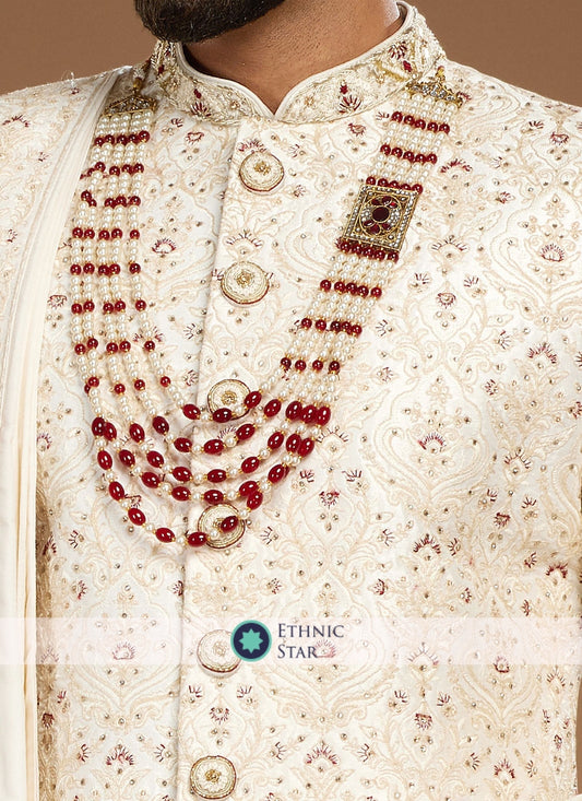 Readymade Silk Sherwani With Embroidered Work