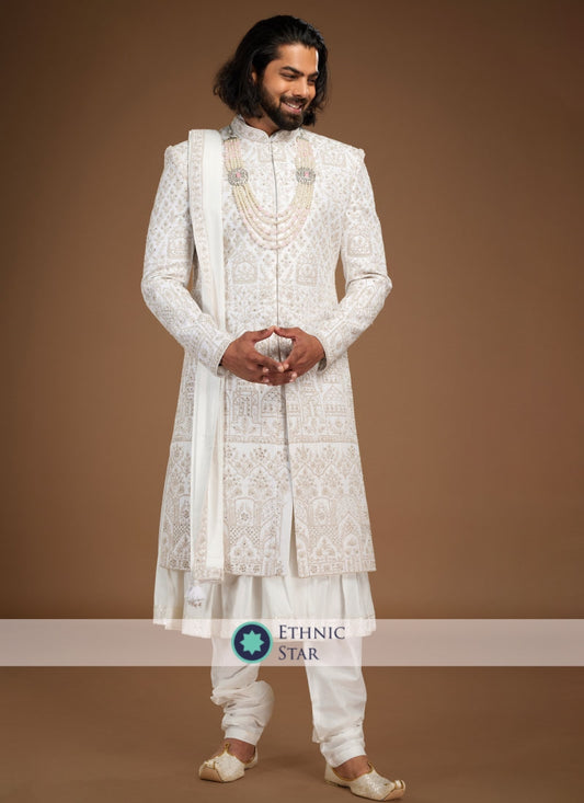 Designer Off White Groom Sherwani For Wedding