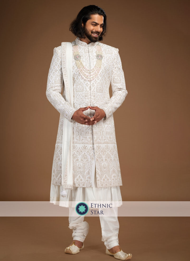 Designer Off White Groom Sherwani For Wedding