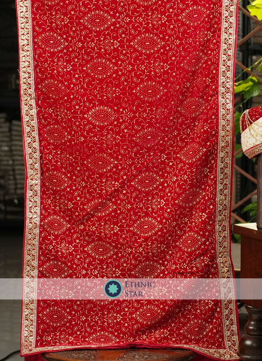 Groom Wear Designer Red Dupatta In Velvet Fabric