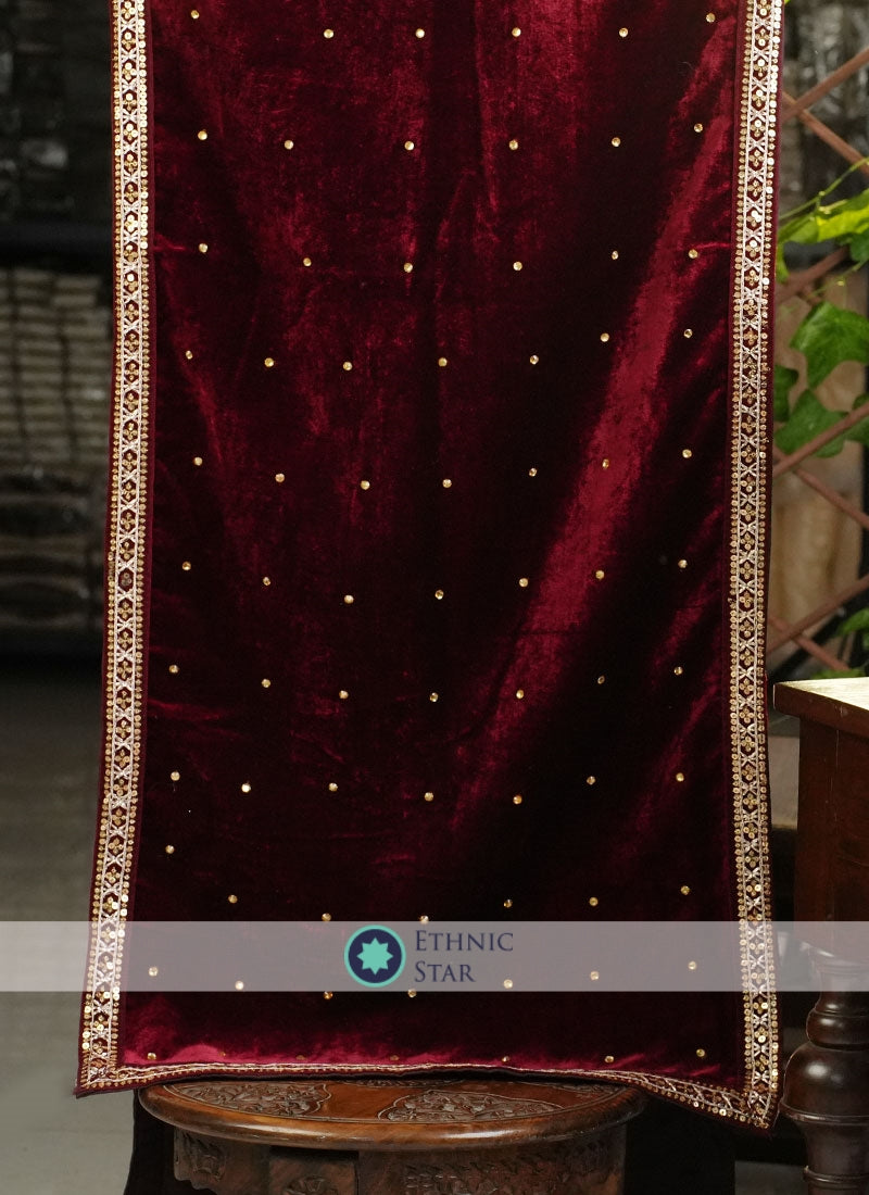 Attractive Maroon Velvet Dupatta