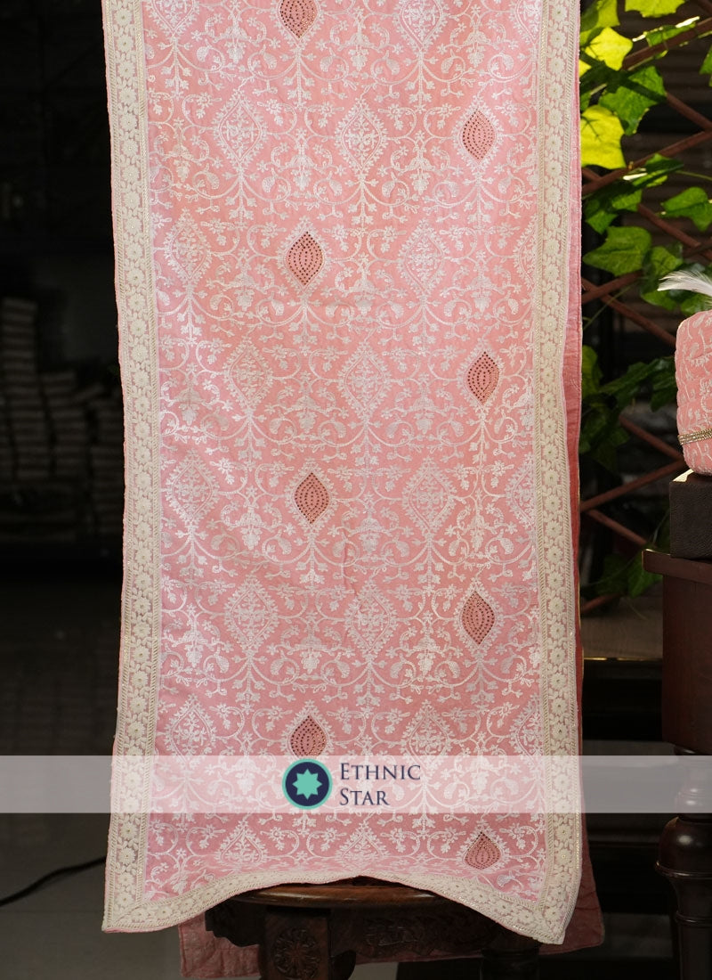 Pink Groom Wear Lucknowi Dupatta