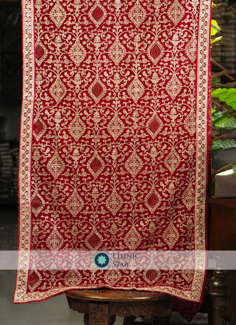 Red Groom Wear Embroidered Dupatta