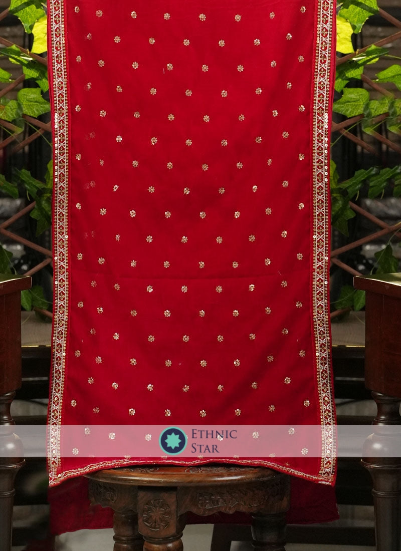 Simple And Sober Velvet Red Dupatta