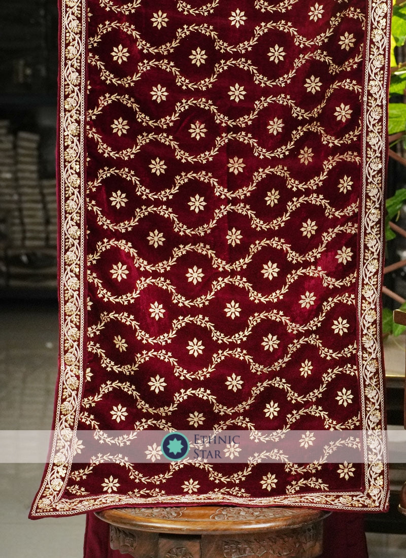 Groom Wear Dupatta In Maroon Color