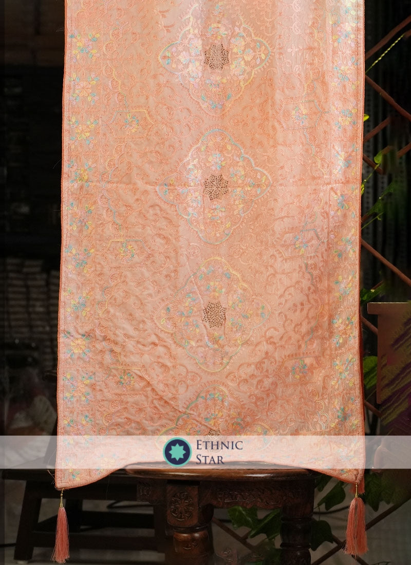 Peach Multi Thread Dupatta In Velvet