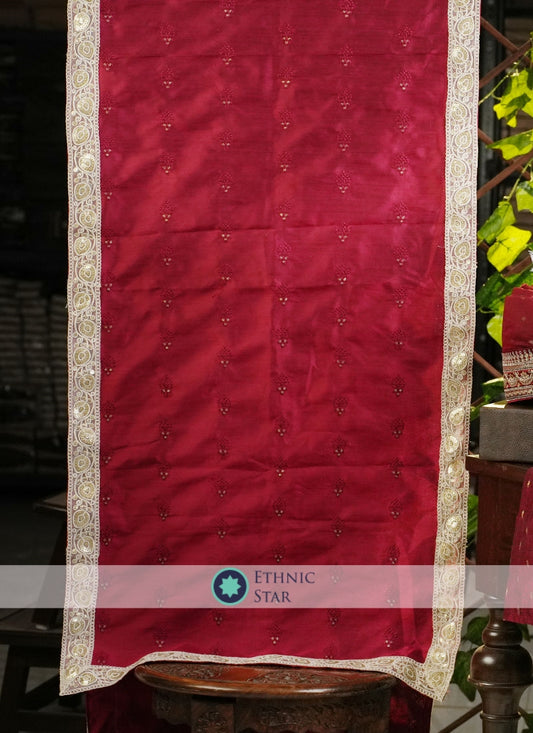 Dulha Wear Silk Fabric Dupatta In Maroon