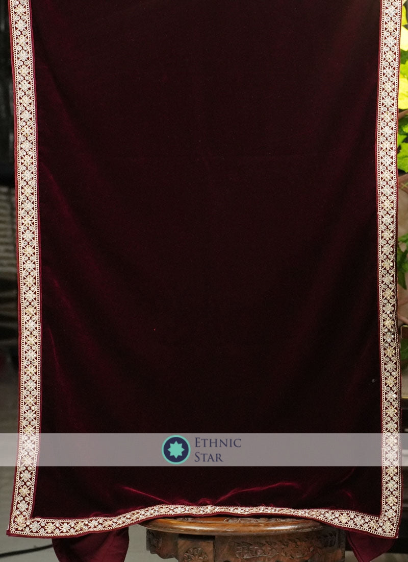 Maroon Groom Wear Dupatta In Velvet