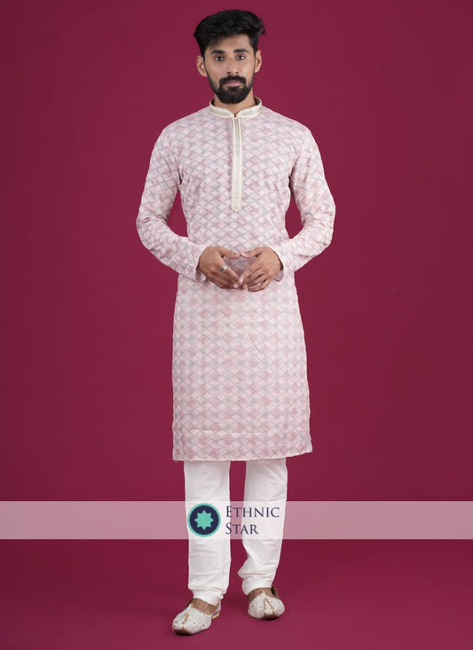 Fancy Print Kurta Pajama In Cotton Silk