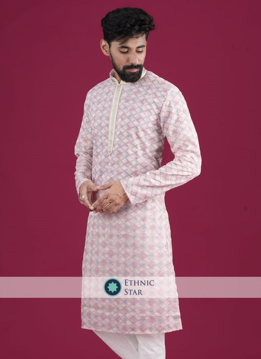 Fancy Print Kurta Pajama In Cotton Silk