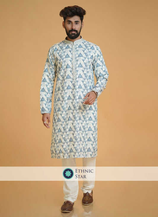 Blue And White Printed Readymade Kurta Pajama