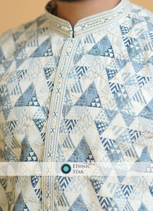 Blue And White Printed Readymade Kurta Pajama