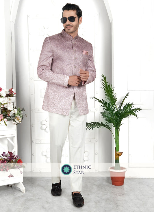 Onion Pink Thread Embroidered Jodhpuri Suit