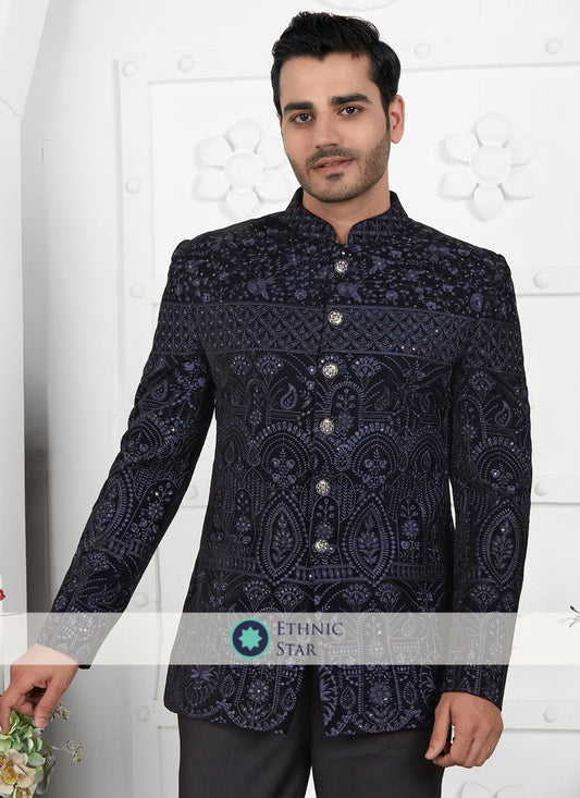 Wedding Wear Blue Embroidered Jodhpuri Suit