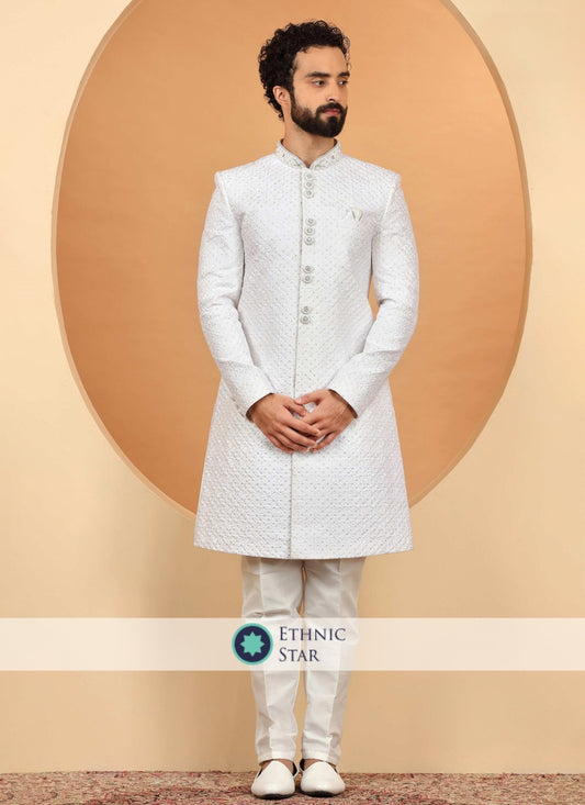 Stunning White Embroidered Indowestern Set