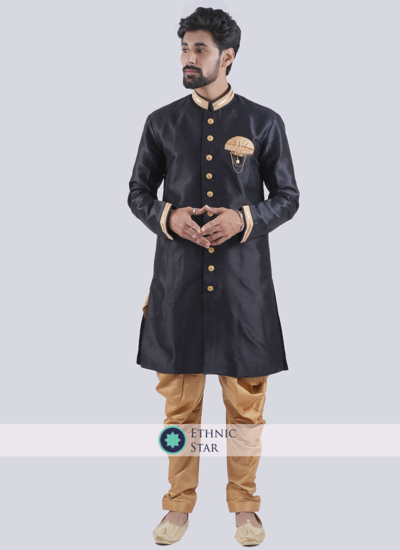 Black Indowestern In Silk Fabric