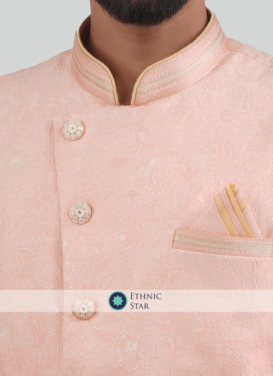 Peach Color Indowestern In Silk Fabric