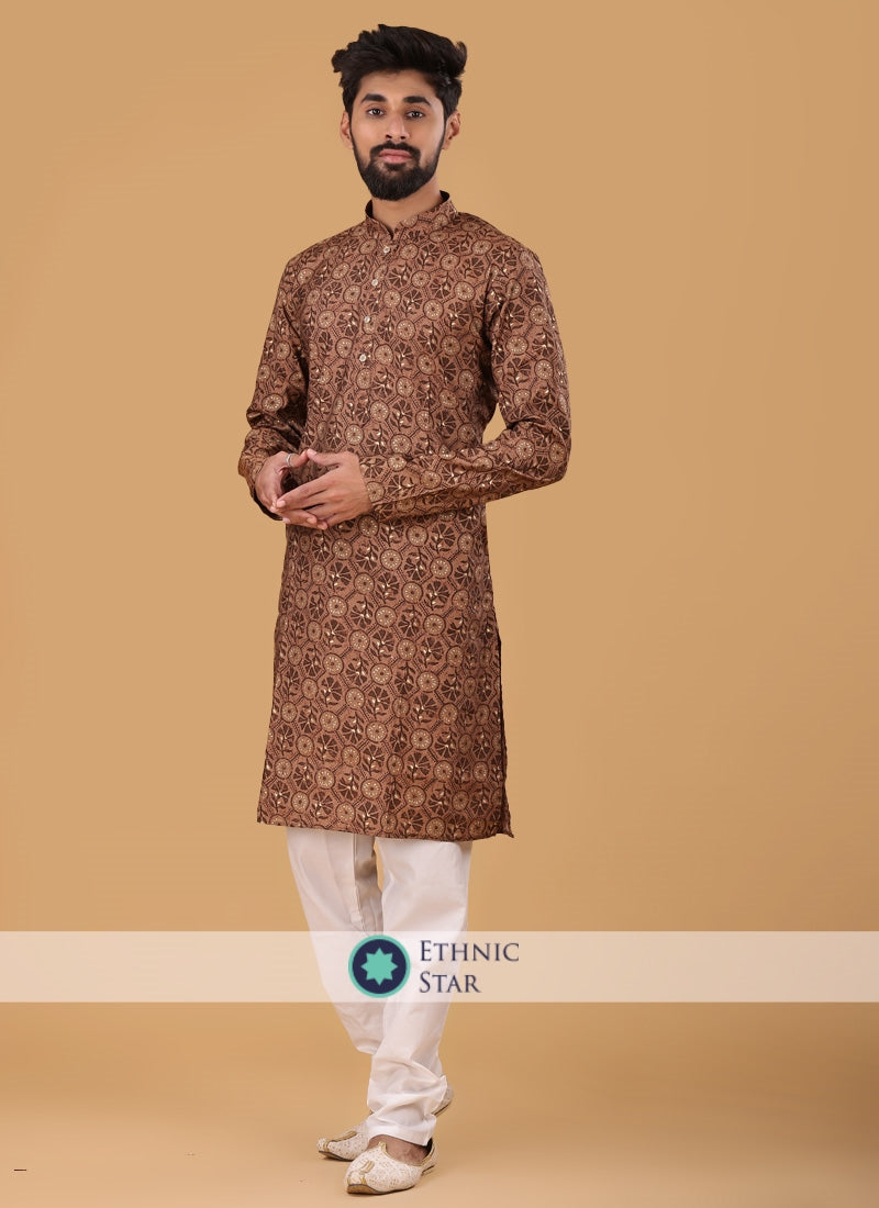 Brown Printed Kurta Pajama