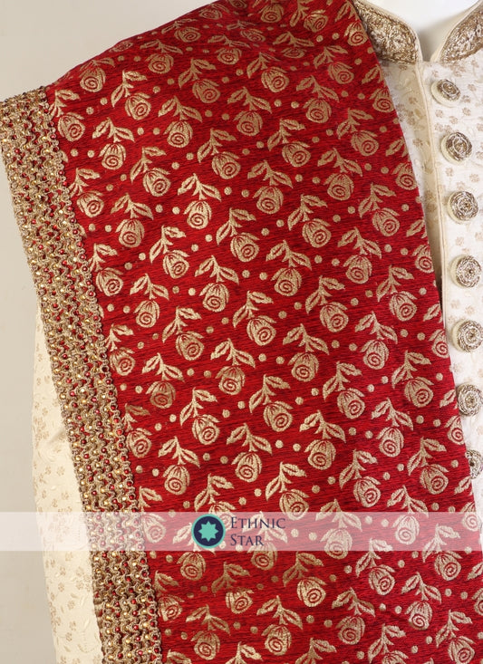 Red Art Silk Rose Print Dupatta For Wedding