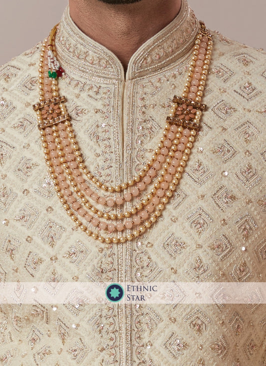 Designer Anarkali Style Silk Sherwani In Golden Color