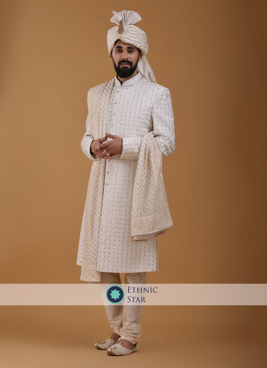 Designer White Sherwani For Groom Wear