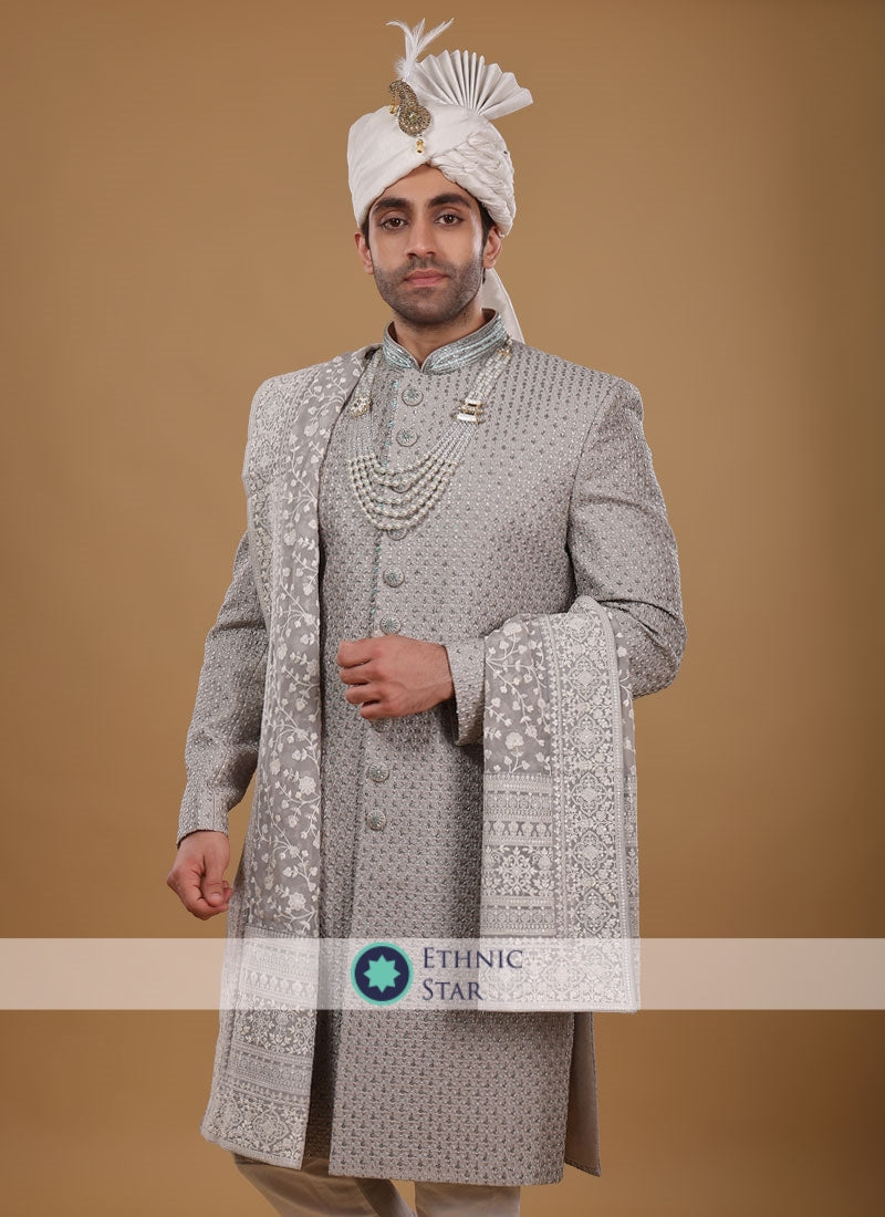 Silver top color sherwani