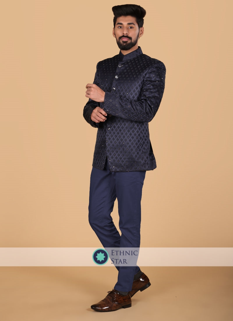 Designer Blue Jodhpuri Suit For Men