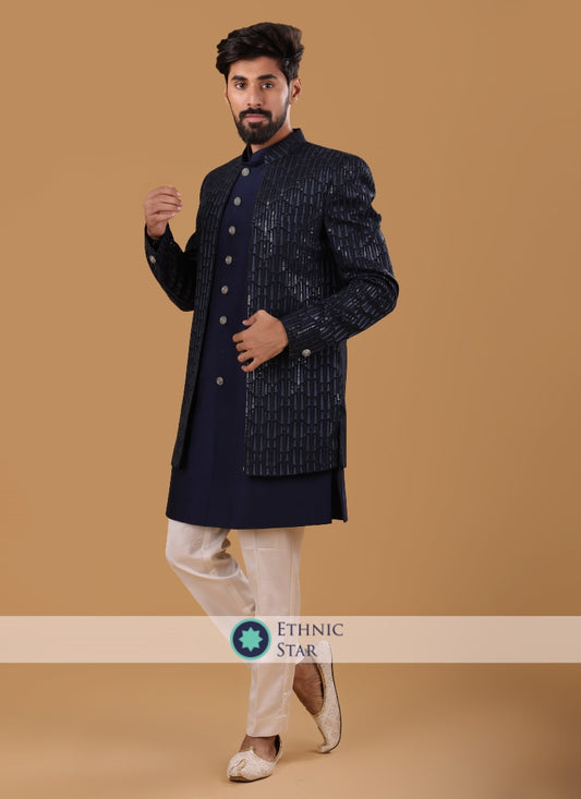 Jacket Style Embroiderd Indowestern For Men