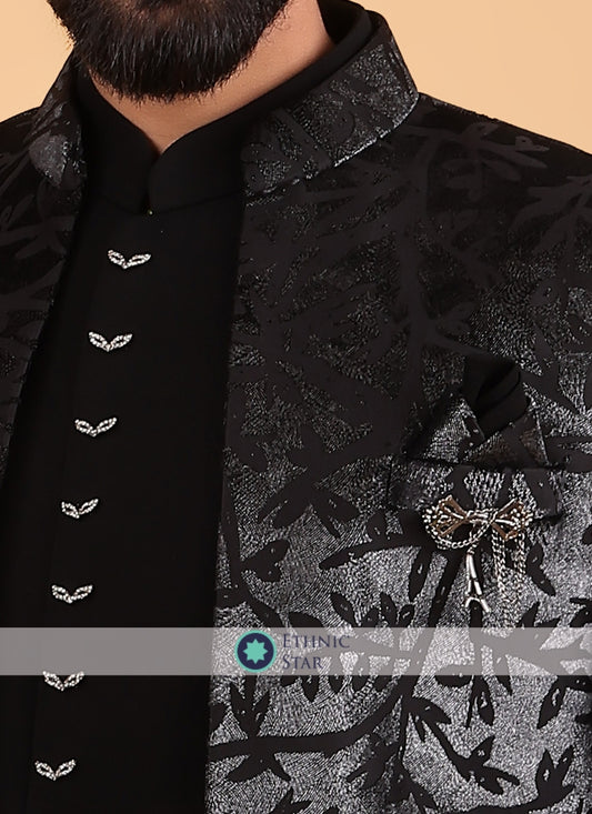 Jacket Style Black Indowestern In Imported Fabric