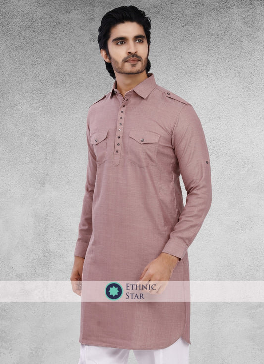 Onion Pink Pathani Suit In Cotton Silk