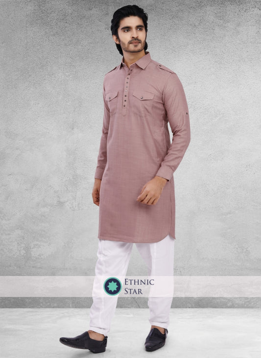 Onion Pink Pathani Suit In Cotton Silk