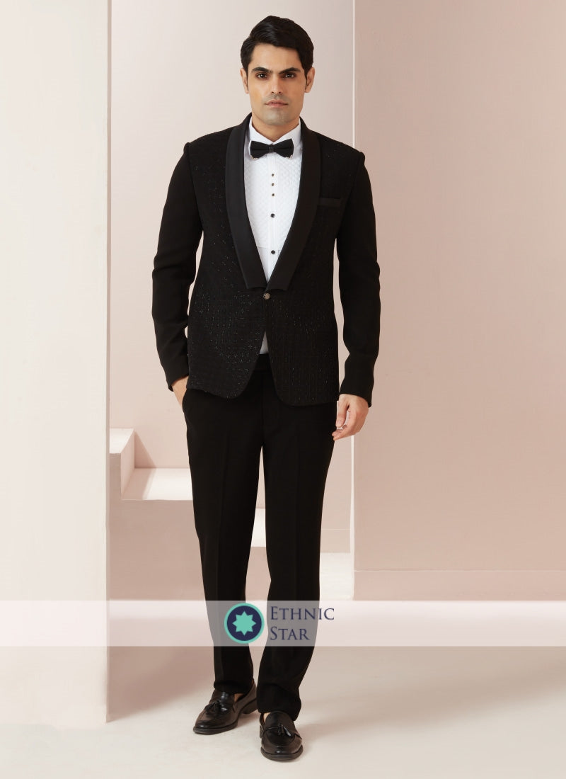 Black Emboidred Suit For Mens