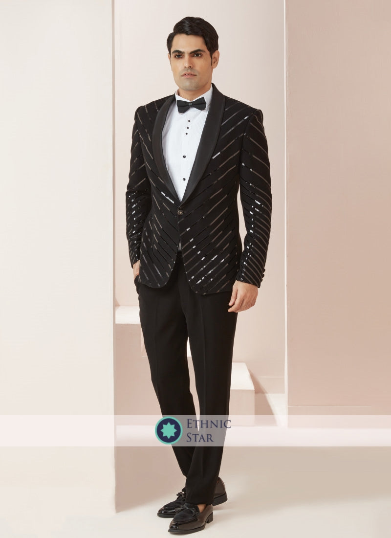 Black Fancy Work Mens Suit