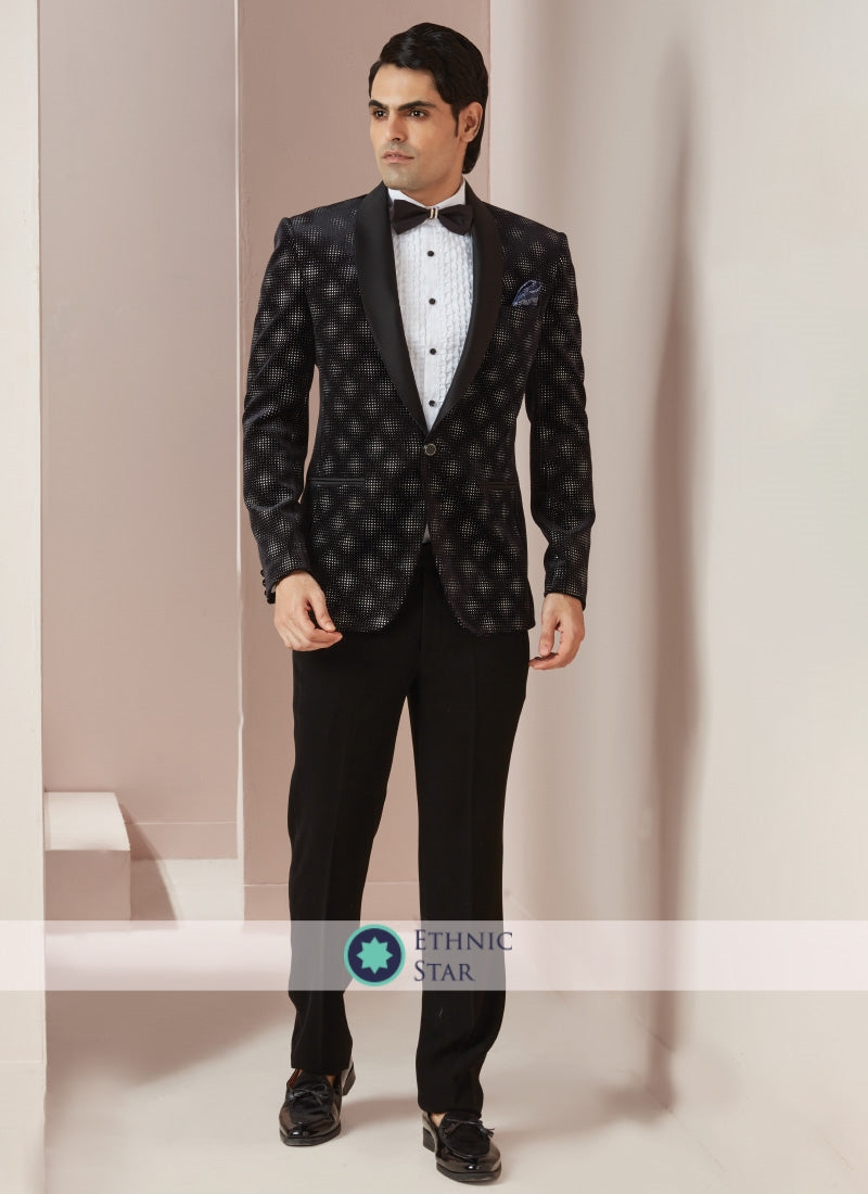 Velvet Fabric Black Suit For Men