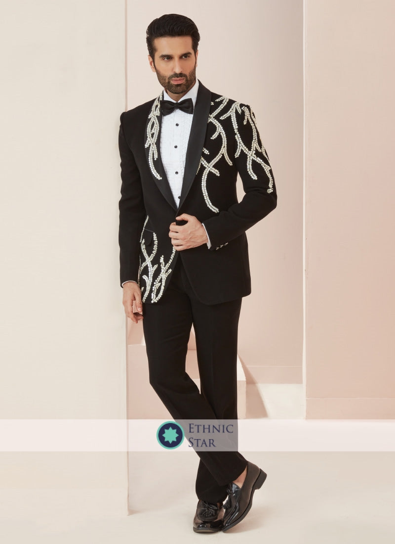 Stylish Black Embroidered Groom Suit